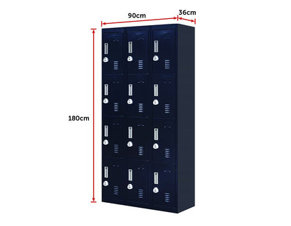 12 Door Locker for Office Gym - Black 
