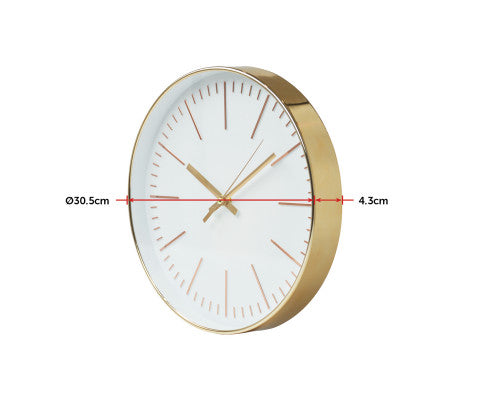 Modern Silent Wall Clock - Quartz Battery Operated Gold