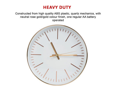 Modern Silent Wall Clock - Quartz Battery Operated Gold