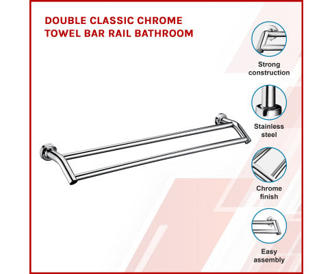 Double Classic Chrome Towel Bar Rail Bathroom