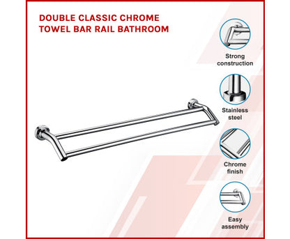 Double Classic Chrome Towel Bar Rail Bathroom