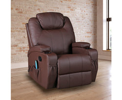 Brown Massage Sofa Chair Recliner Swivel Leather 8 Point Heated