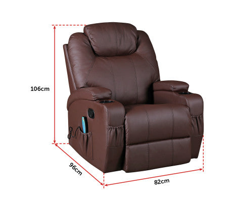 Brown Massage Sofa Chair Recliner Swivel Leather 8 Point Heated
