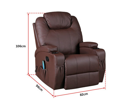 Brown Massage Sofa Chair Recliner Swivel Leather 8 Point Heated