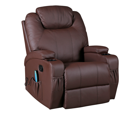 Brown Massage Sofa Chair Recliner Swivel Leather 8 Point Heated