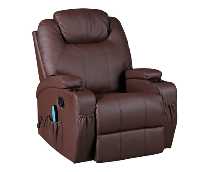 Brown Massage Sofa Chair Recliner Swivel Leather 8 Point Heated