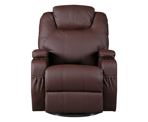 Brown Massage Sofa Chair Recliner Swivel Leather 8 Point Heated