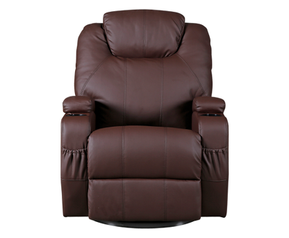 Brown Massage Sofa Chair Recliner Swivel Leather 8 Point Heated