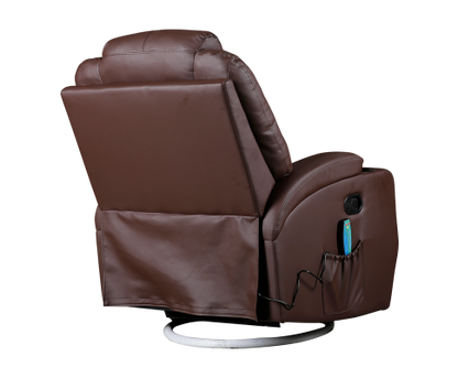 Brown Massage Sofa Chair Recliner Swivel Leather 8 Point Heated