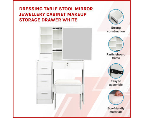 Dressing Table Stool Mirror Jewellery Cabinet-White