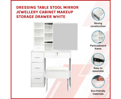 Dressing Table Stool Mirror Jewellery Cabinet-White