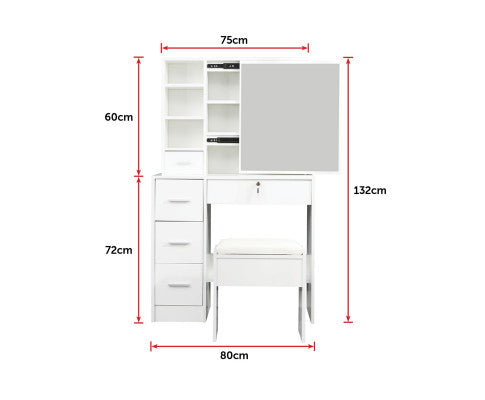 Dressing Table Stool Mirror Jewellery Cabinet-White