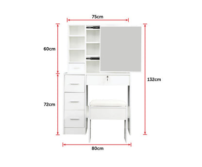 Dressing Table Stool Mirror Jewellery Cabinet-White