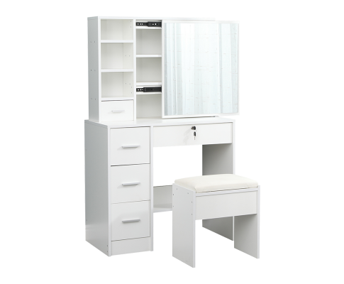 Dressing Table Stool Mirror Jewellery Cabinet-White