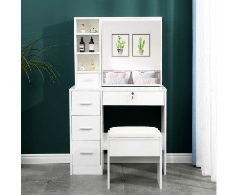  Dressing Table Stool Mirror Jewellery Cabinet-White
