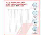 Set of 4 Industrial 3 - Rod Retro Table Legs 12mm- 41cm White/Black