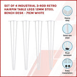 Set of 4 Industrial 3 - Rod Retro Hairpin Table Legs 71cm-White/Black