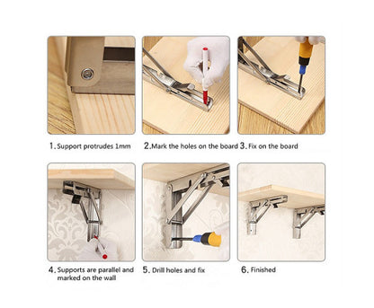 Heavy Duty Stainless Steel Folding Table Bracket (2X 10", 50Kg Load)