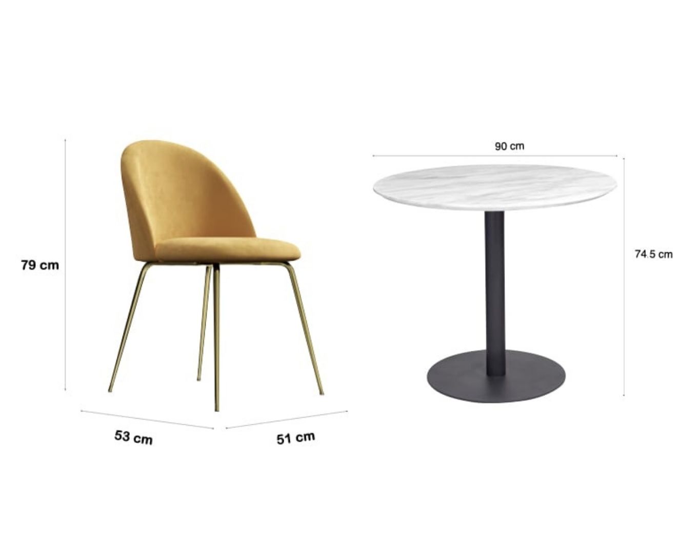 Gold Dining Set Table and Chairs 5 Piece