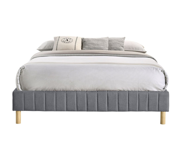  Aries Contemporary Platform Bed Base Fabric Frame with Timber Slat King Single in Light Grey