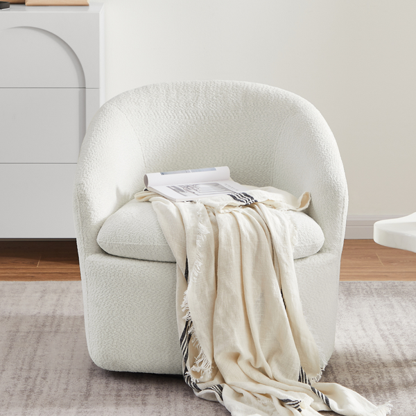  Carrie White Boucle Swivel Chair