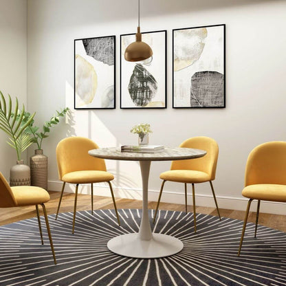 Mid-Century Design Round Dining Table-White