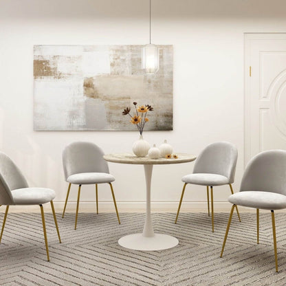 Mid-Century Design Round Dining Table-White