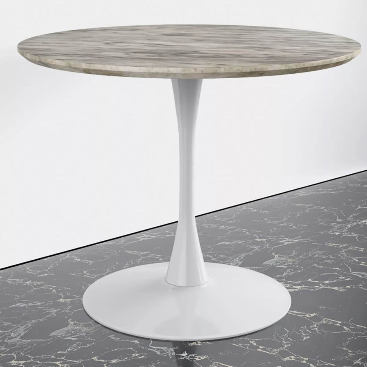 Mid-Century Design Round Dining Table-White