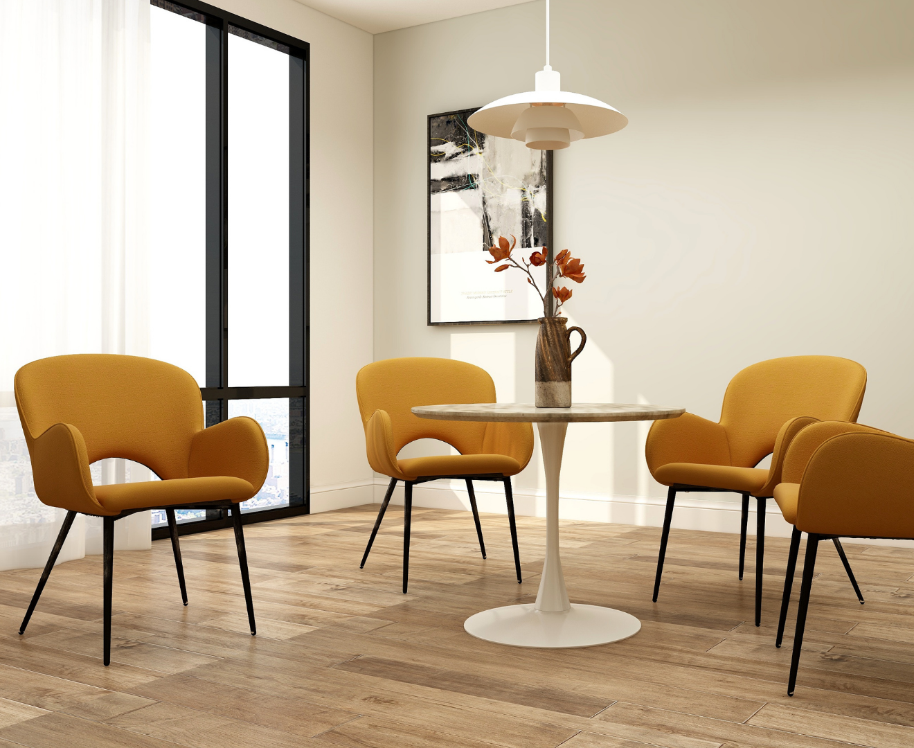 5 Piece Dining Set Table and Chairs Gold
