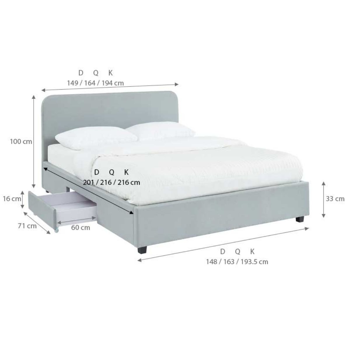 Charcoal Grey Storage Bed with 2 Drawers in King 
