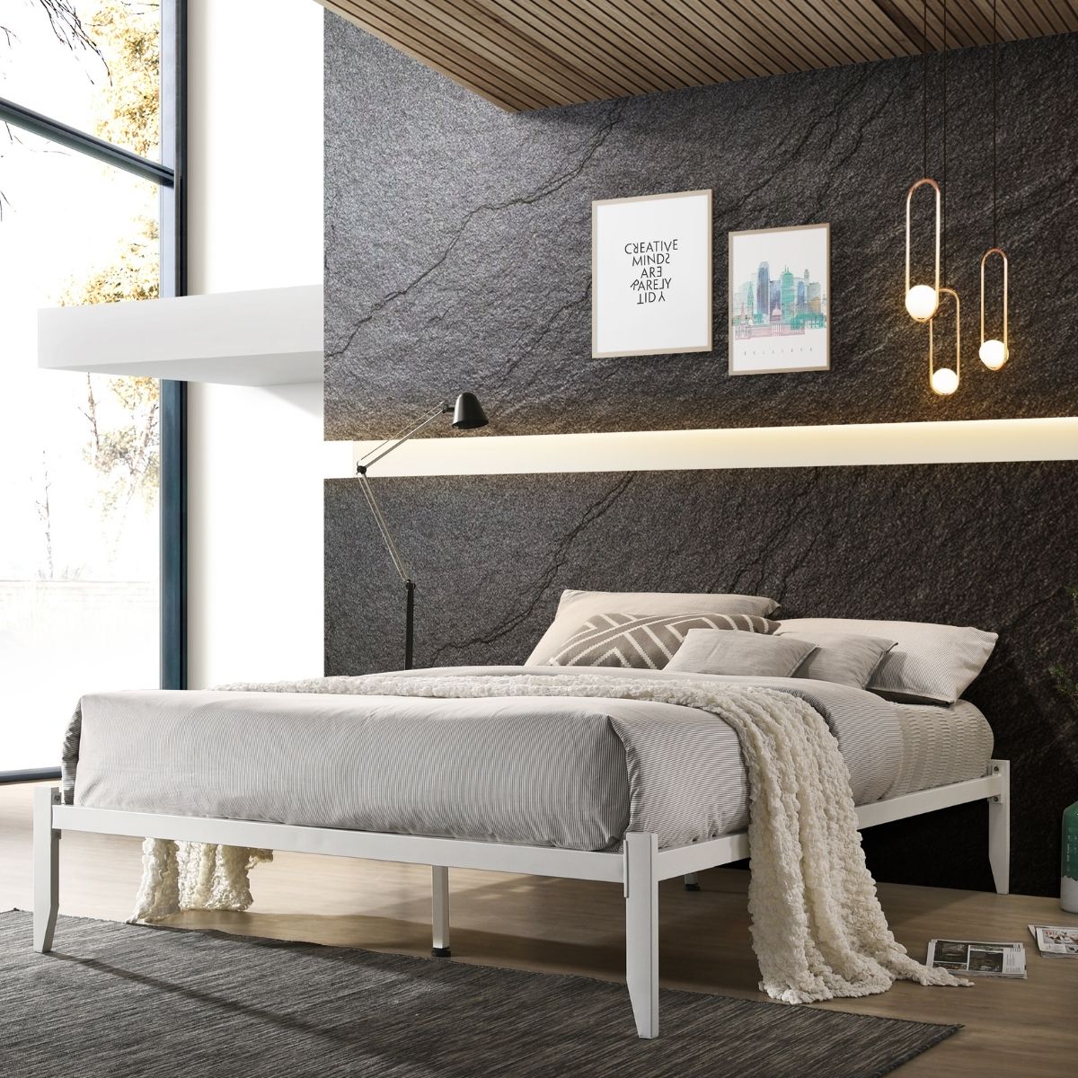 Metal Bed Base Frame White - King