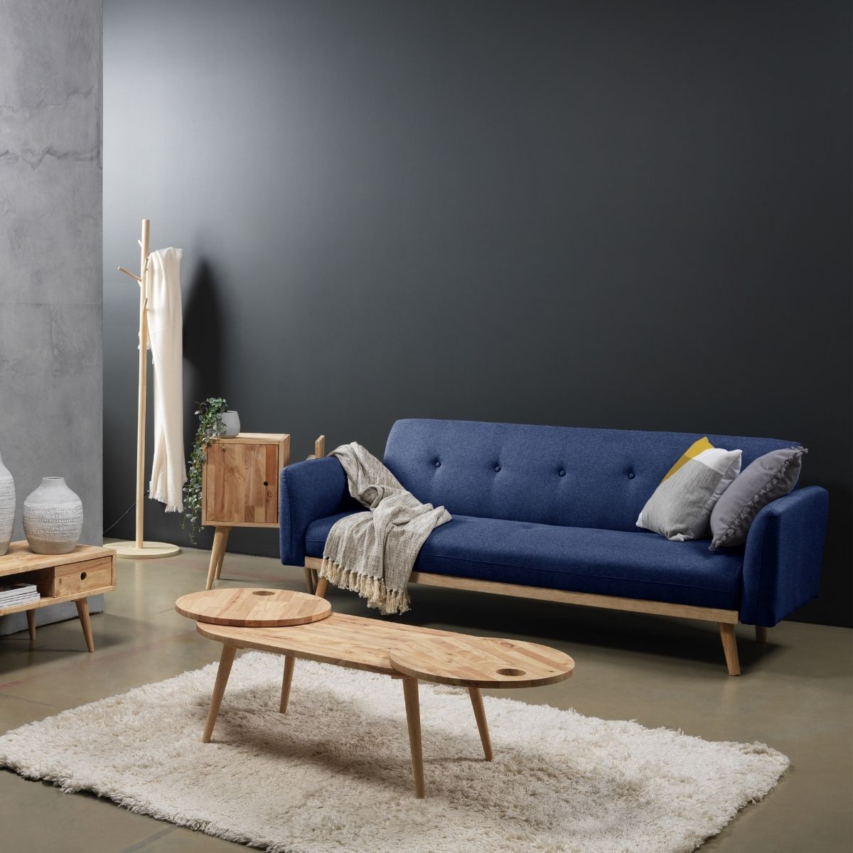 3-Seater Blue Foldable Sofa Bed