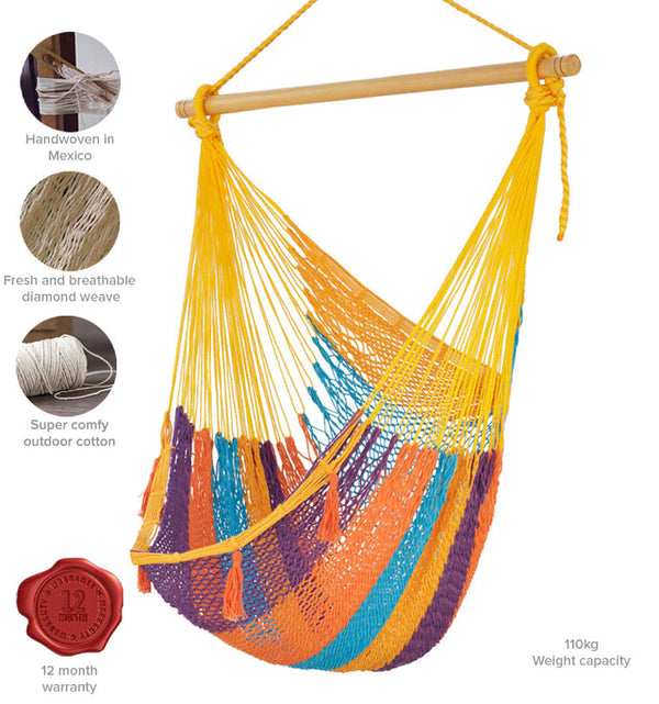  Extra Large Outdoor Cotton Mexican Hammock Chair in Alegra Colour