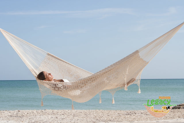 King Size Outdoor Cotton Mexican Hammock In Cream