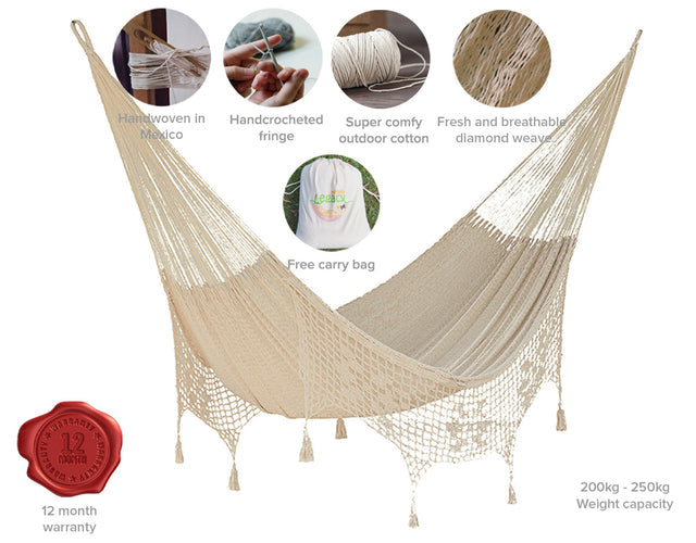 Queen Size Outdoor Cotton Mexican Hammock In Cream