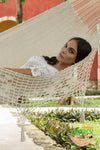 Queen Size Outdoor Cotton Mexican Hammock In Cream