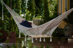 Queen Size Outdoor Cotton Mexican Hammock In Cream