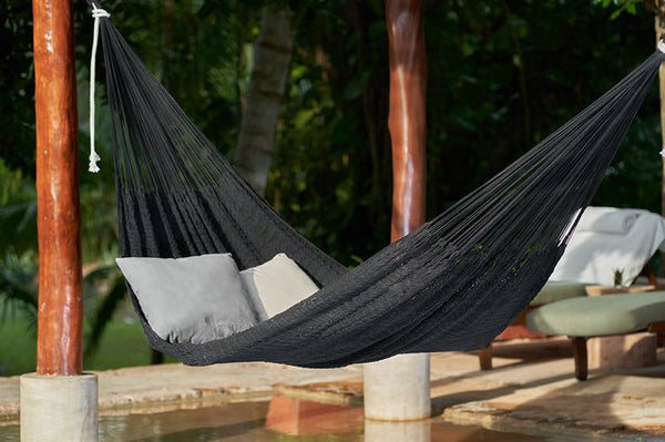  King Size Outdoor Cotton Mexican Hammock In Black