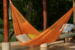 King Size Outdoor Cotton Mexican Hammock In Orange