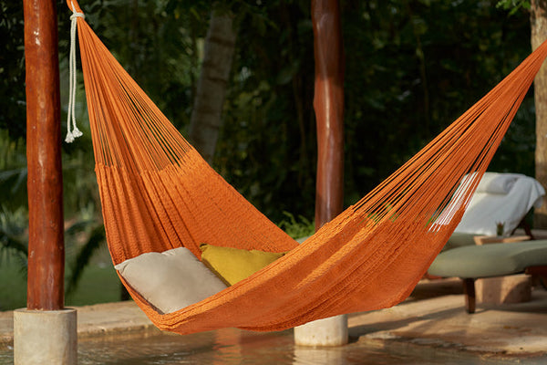  King Size Outdoor Cotton Mexican Hammock In Orange