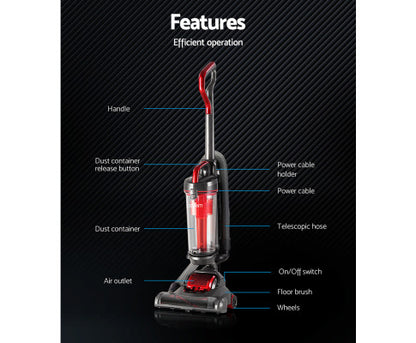 Devanti Upright Vacuum Cleaner Stick Bagless Free-standing Cyclone Filter 1000W