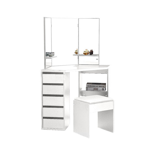 Dressing Table Stool Mirrors Jewellery Cabinet Organizer 5 Drawers White