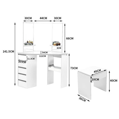 Dressing Table Stool Mirrors Jewellery Cabinet Organizer 5 Drawers White