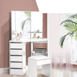 Dressing Table Stool Mirrors Jewellery Cabinet Organizer 5 Drawers White