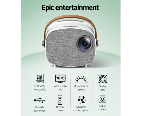 Mini Video Projector USB Portable 50ANSI Lumens HD 1080P Home Theater