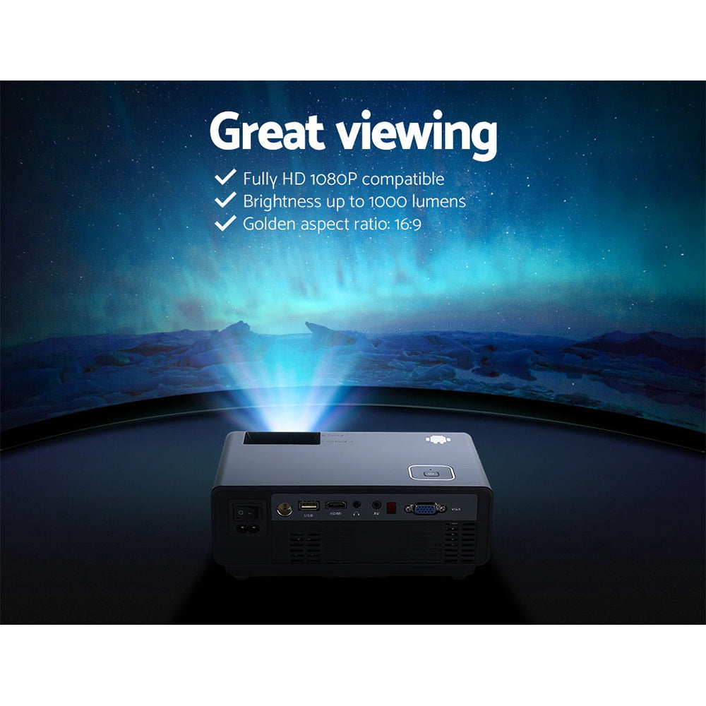 Devanti Mini Video Projector Wifi USB Portable 1000 Lumens