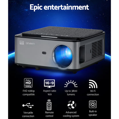 Devanti Mini Video Projector Wifi USB HDMI Portable 3800 Lumens