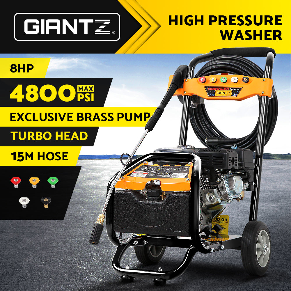 4800PSI 8HP 15M Petrol High Pressure Cleaner Washer Water Jet Hose Gurney