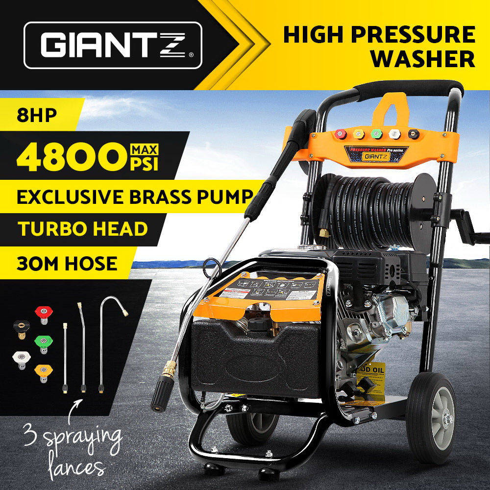 4800PSI 8HP 30M Petrol High Pressure Cleaner Washer Water Jet Hose Gurney