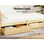 Set of 2 Storage Drawers Trundle for Wooden Bed Frame Base Timber w/ Wheels Oak